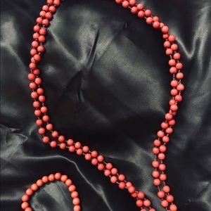Red Bead Necklace & Bracelet Set